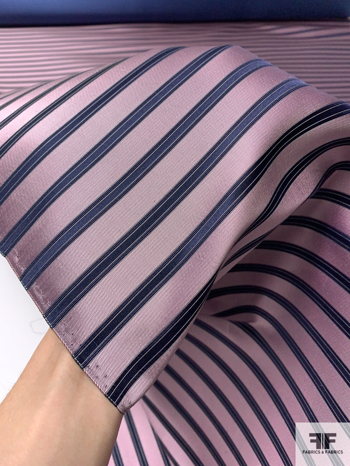 Horizontal Striped Silk Necktie Jacquard Brocade - Dusty Rose / Navy