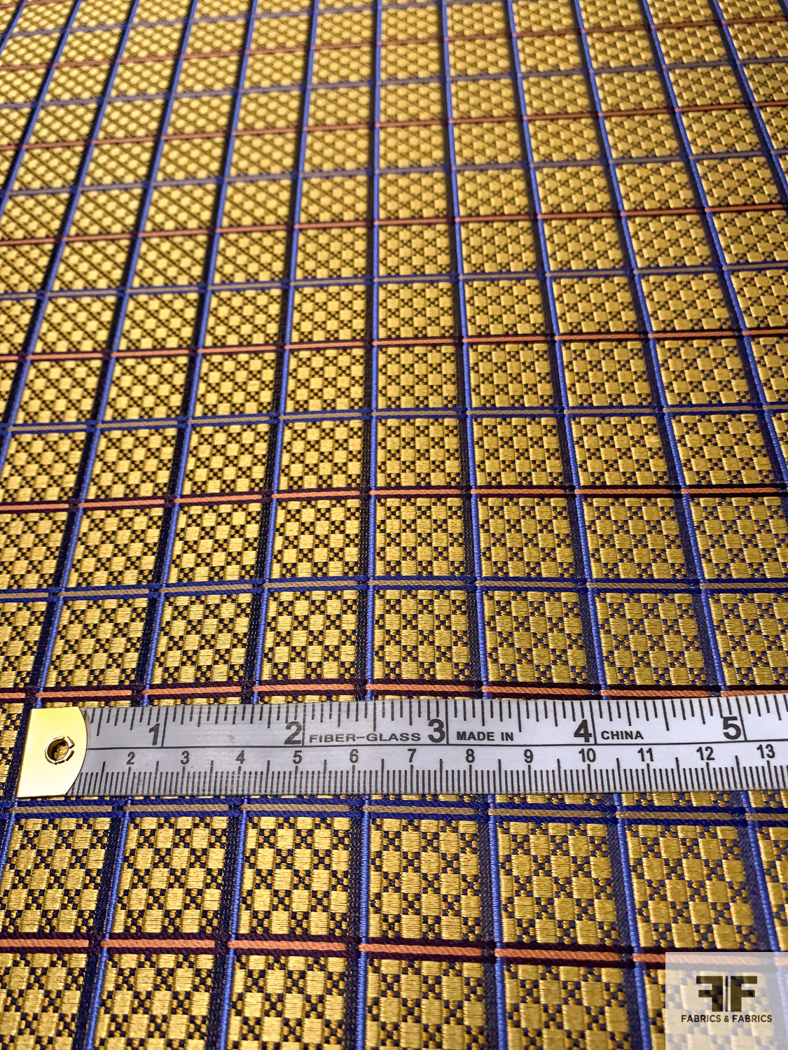 Micro-Checkered Windowpane Silk Necktie Jacquard Brocade - Yellow-Gold / Blue / Navy / Coral