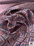 Rectangles Necktie Jacquard Brocade - Coral / Blues / Black / Light Brown