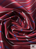 Horizontal Striped Silk Necktie Jacquard Brocade - Maroon / Teal-Blue / Grey