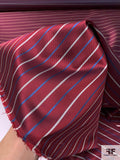Horizontal Striped Silk Necktie Jacquard Brocade - Maroon / Teal-Blue / Grey
