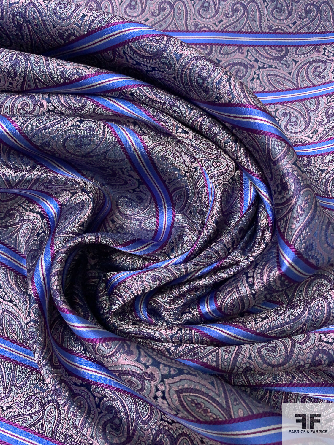 Paisley Striped Silk Necktie Jacquard Brocade - Purples / Blue / Greys