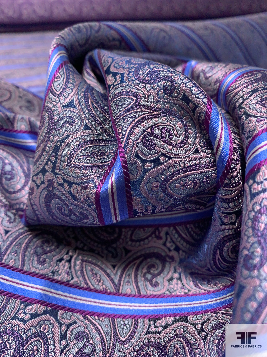 Paisley Striped Silk Necktie Jacquard Brocade - Purples / Blue / Greys