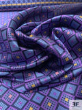 Geometric Silk Necktie Jacquard Brocade - Antique Blue / Purple / Navy / Pink