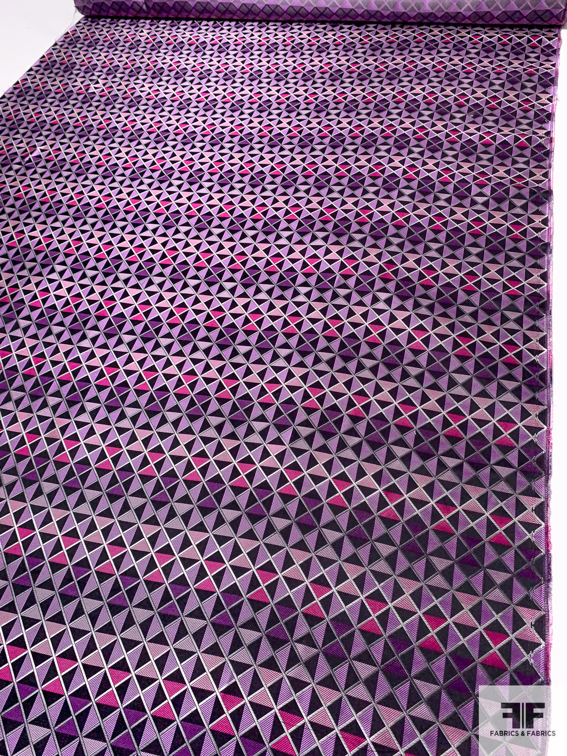 Triangular Squares Silk Necktie Jacquard Brocade - Purples / Dusty Rose / Berry