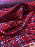 Fine Plaid Silk Necktie Jacquard Brocade - Red / Navy / Blue