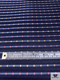 Box Striped Silk Necktie Jacquard Brocade - Navy / Periwinkle / Pink / Yellow