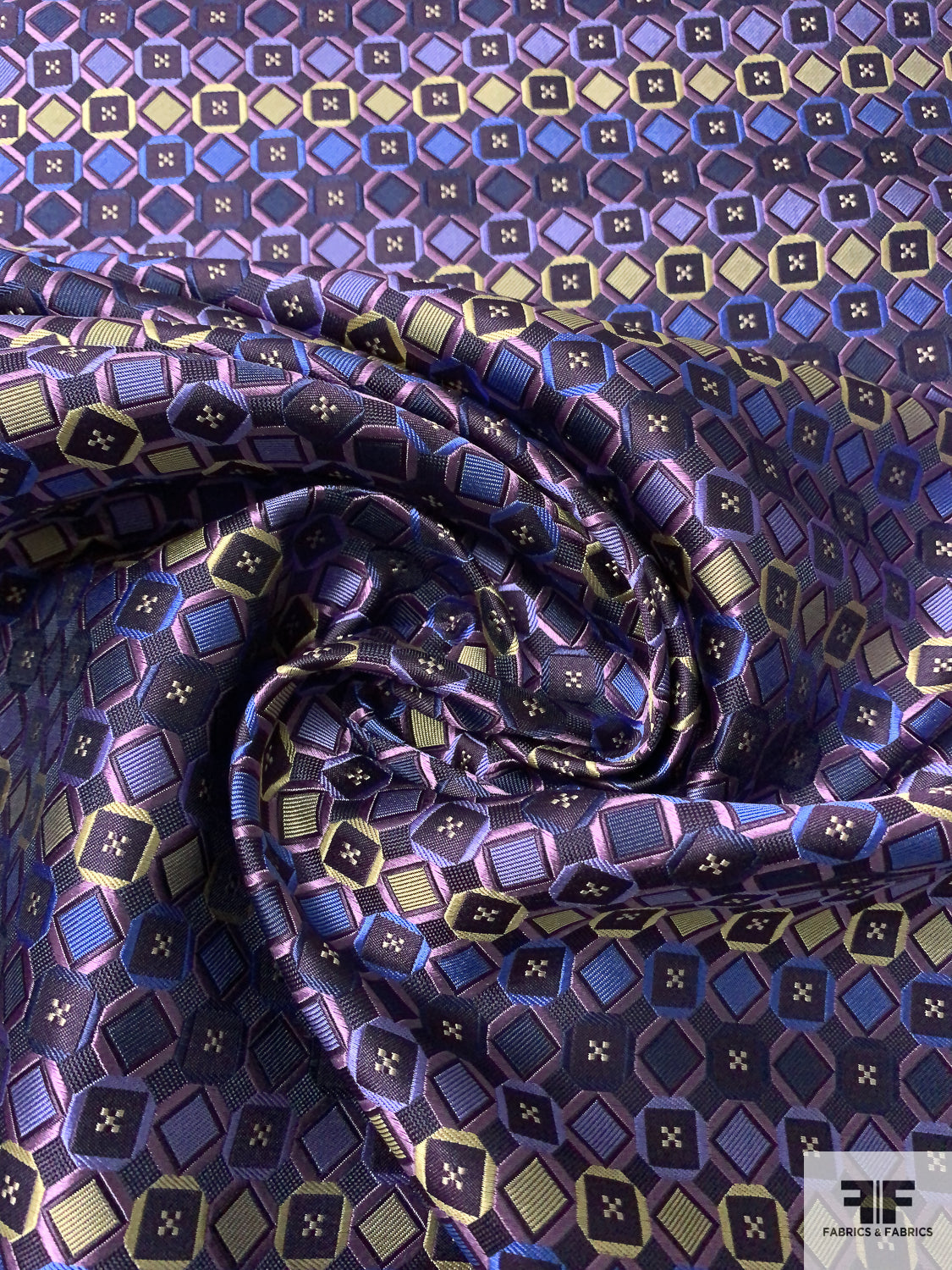 Geometric Silk Necktie Jacquard Brocade - Purples / Blue / Gold