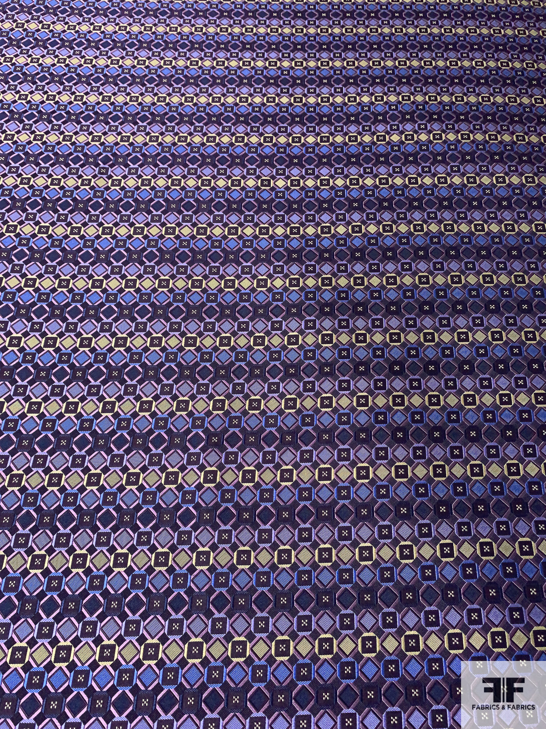 Geometric Silk Necktie Jacquard Brocade - Purples / Blue / Gold