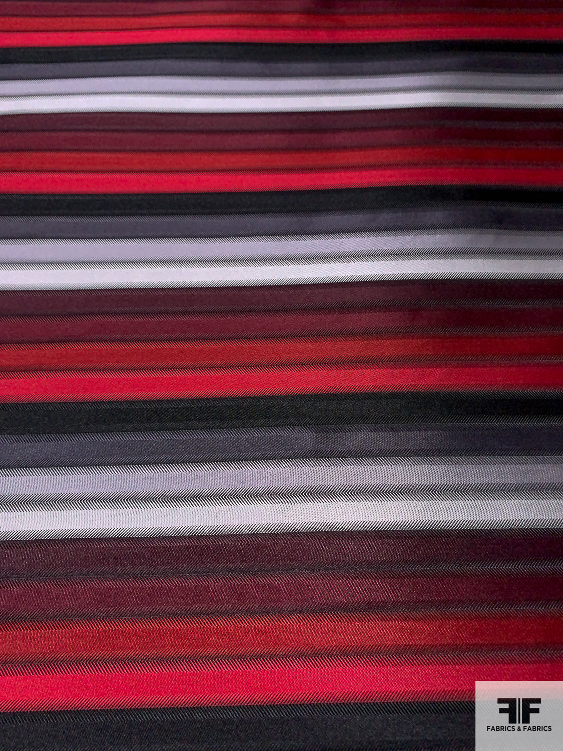 Horizontal Striped Silk Necktie Jacquard Brocade - Reds / Greys / Black