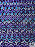 Triangular Squares Silk Necktie Jacquard Brocade - Turquoise / Purple / Black / Grey