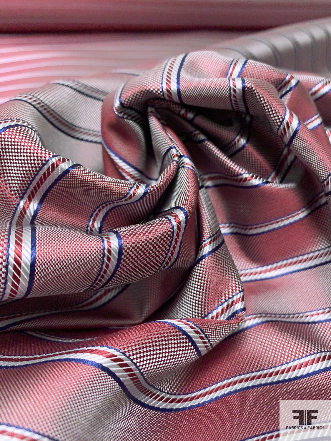 Rope-Look Striped Silk Necktie Jacquard Brocade - Maroon / Blue / White