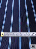 Vertical Striped Silk Necktie Jacquard Brocade - Navy / Sky Blue