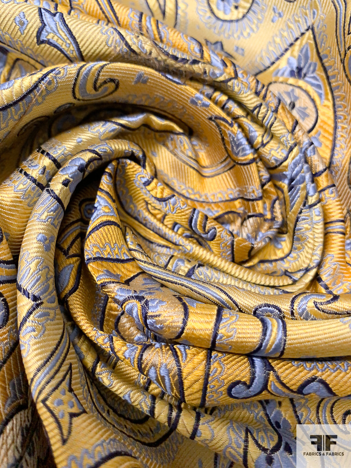 Paisley Silk Necktie Jacquard Brocade - Yellow / Navy / Sky Blue