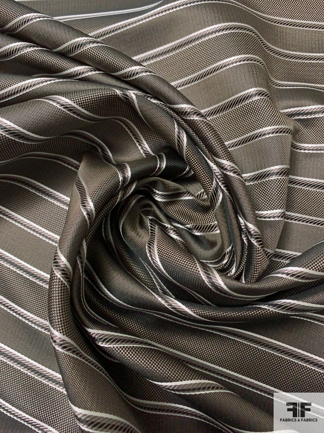 Rope-Look Striped Silk Necktie Jacquard Brocade - Ash Brown / Black / White
