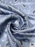 Paisley Silk Necktie Jacquard Brocade - Slate Grey-Blue / White / Grey