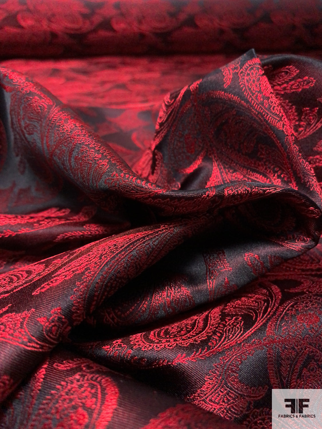 Paisley Vines Silk Necktie Jacquard Brocade - Red / Black