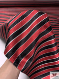 Horizontal Striped Silk Necktie Jacquard Brocade - Red / Black / Light Grey