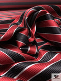 Horizontal Striped Silk Necktie Jacquard Brocade - Red / Black / Light Grey