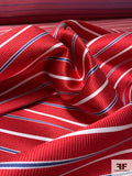 Horizontal Striped Silk Necktie Jacquard Brocade - Red / White / Blue