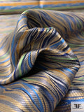 Wavy Striations Silk Necktie Jacquard Brocade - Navy / Blue / Gold / Grey / Turmeric