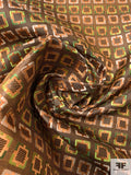 Square Pattern Silk Necktie Jacquard Brocade - Copper / Lime / Green / Champagne