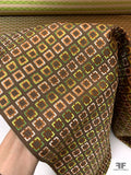 Square Pattern Silk Necktie Jacquard Brocade - Copper / Lime / Green / Champagne