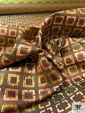 Square Pattern Silk Necktie Jacquard Brocade - Copper / Lime / Green / Champagne