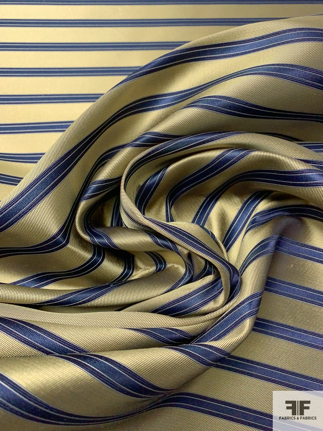 Horizontal Striped Silk Necktie Jacquard Brocade - Gold / Navy / Blue