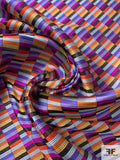 Gradient Squares Silk Necktie Jacquard Brocade - Purples / Magenta / Orange / Black