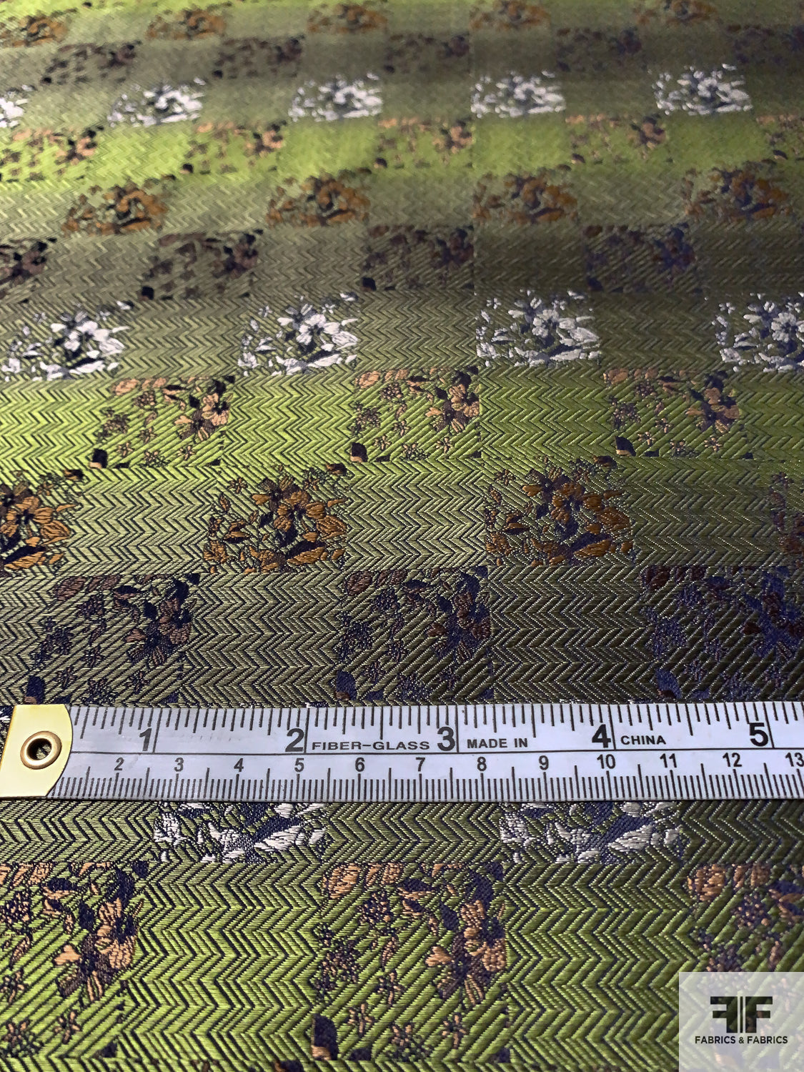 Checkered Floral Silk Necktie Jacquard Brocade - Olive / Ochre / Light Taupe / Nude