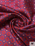 Geometric Silk Necktie Jacquard Brocade - Red / Blue / Grey / Off-White