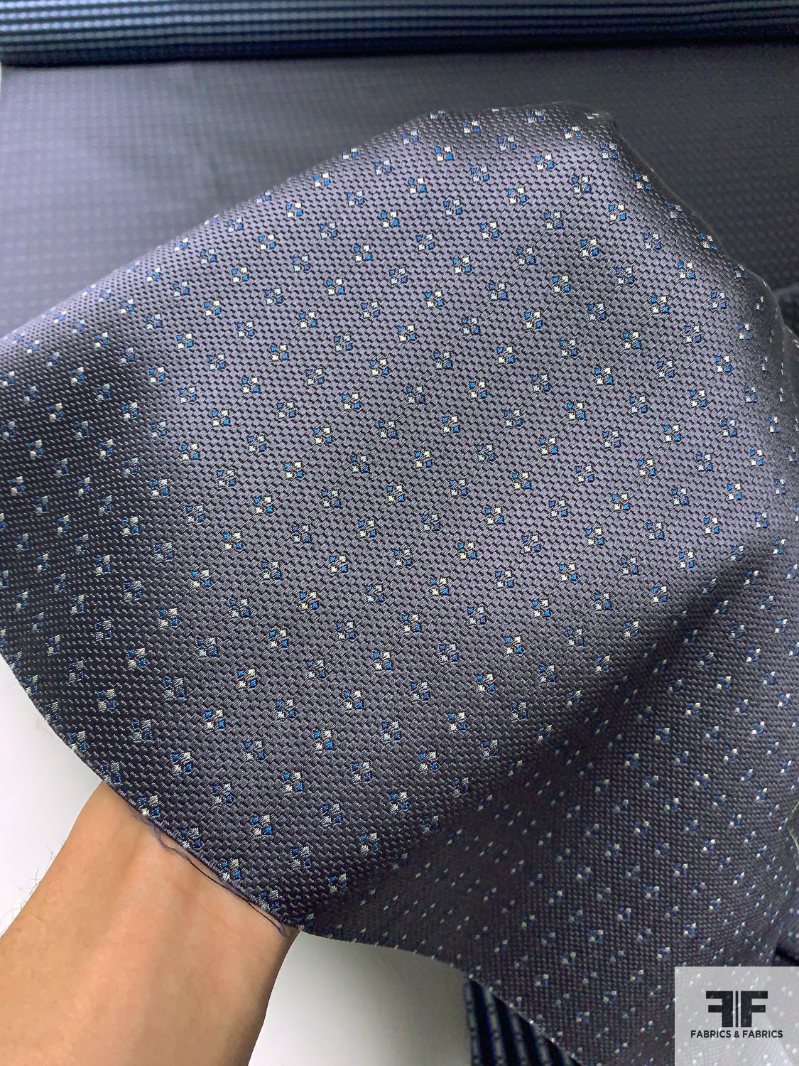 Diamond Dot Silk Necktie Jacquard Brocade - Slate Grey / Blue / Light Grey
