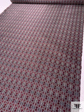 Geometric Silk Necktie Jacquard Brocade - Maroon / Grey