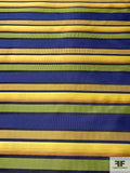 Horizontal Striped Silk Necktie Jacquard Brocade - Lime / Blue / Navy / Golden-Yellow