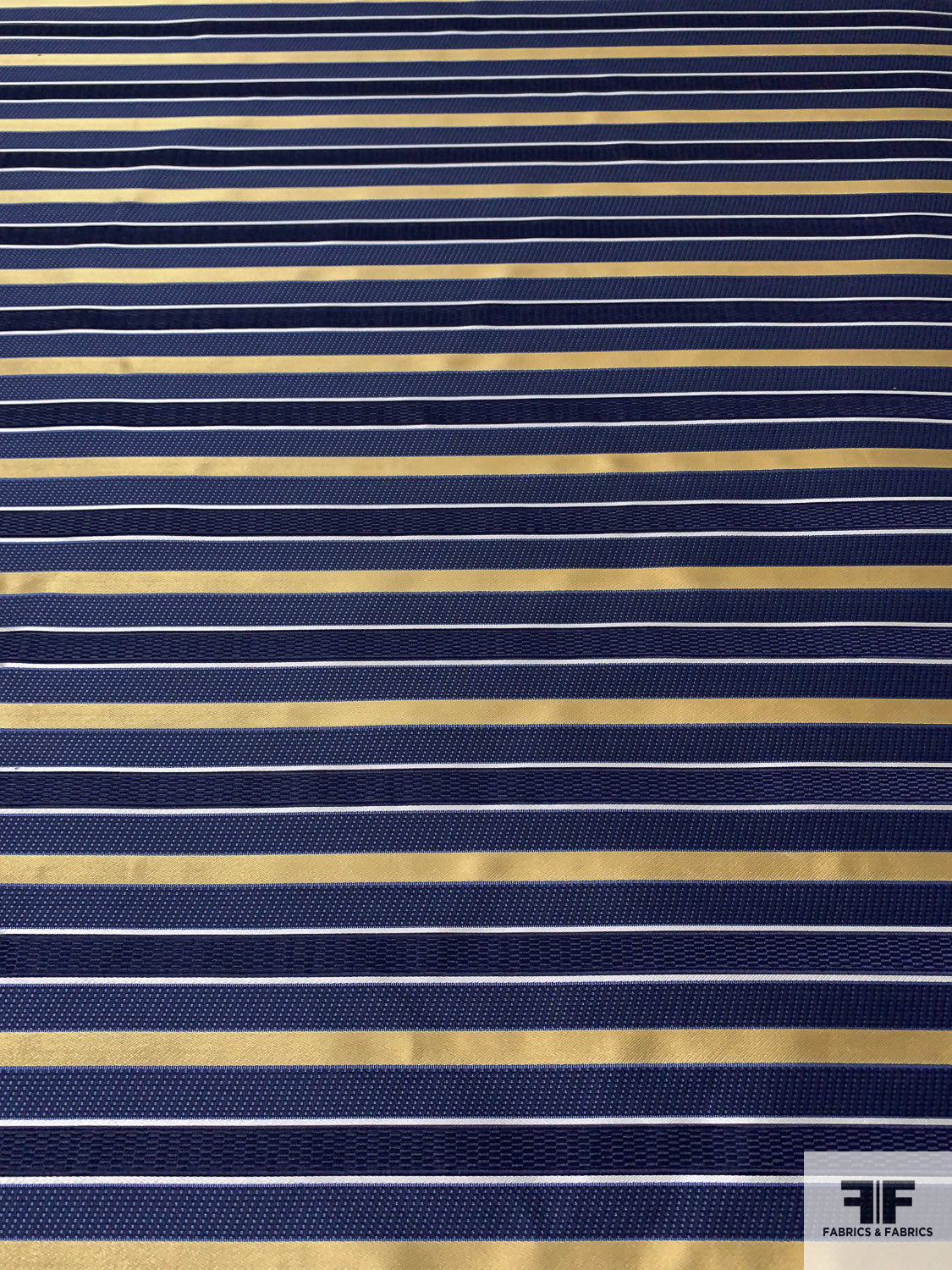 Horizontal Striped Silk Necktie Jacquard Brocade - Navy / Gold / Off-White