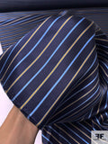 Horizontal Striped Silk Necktie Jacquard Brocade - Navy / Carolina Blue / Turmeric