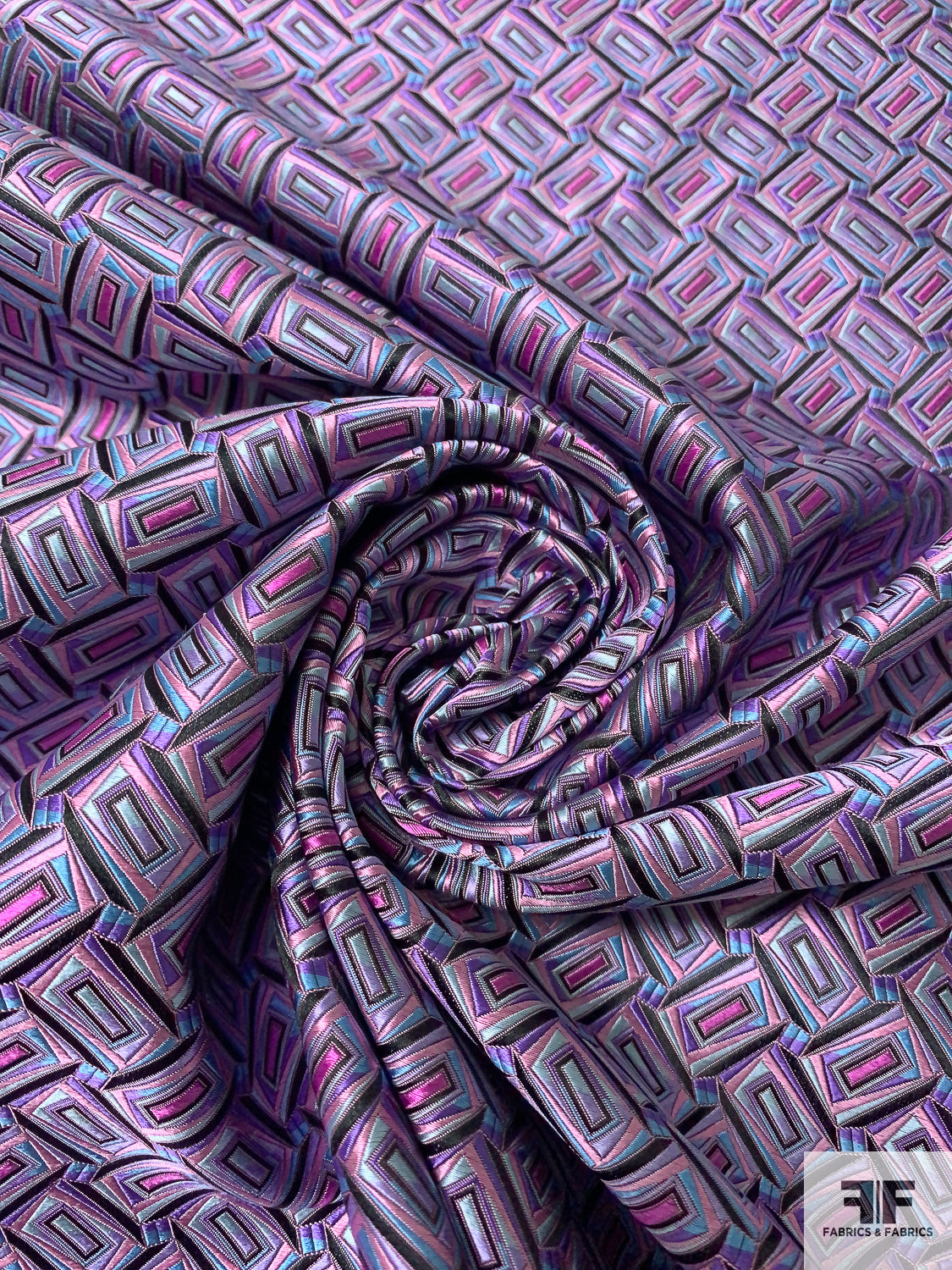 Geometric Silk Necktie Jacquard Brocade - Orchid Pinks / Purple / Blue / Grey