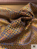 Houndstooth and Circles Silk Necktie Jacquard Brocade - Golden Copper / Copper / Navy / Blue