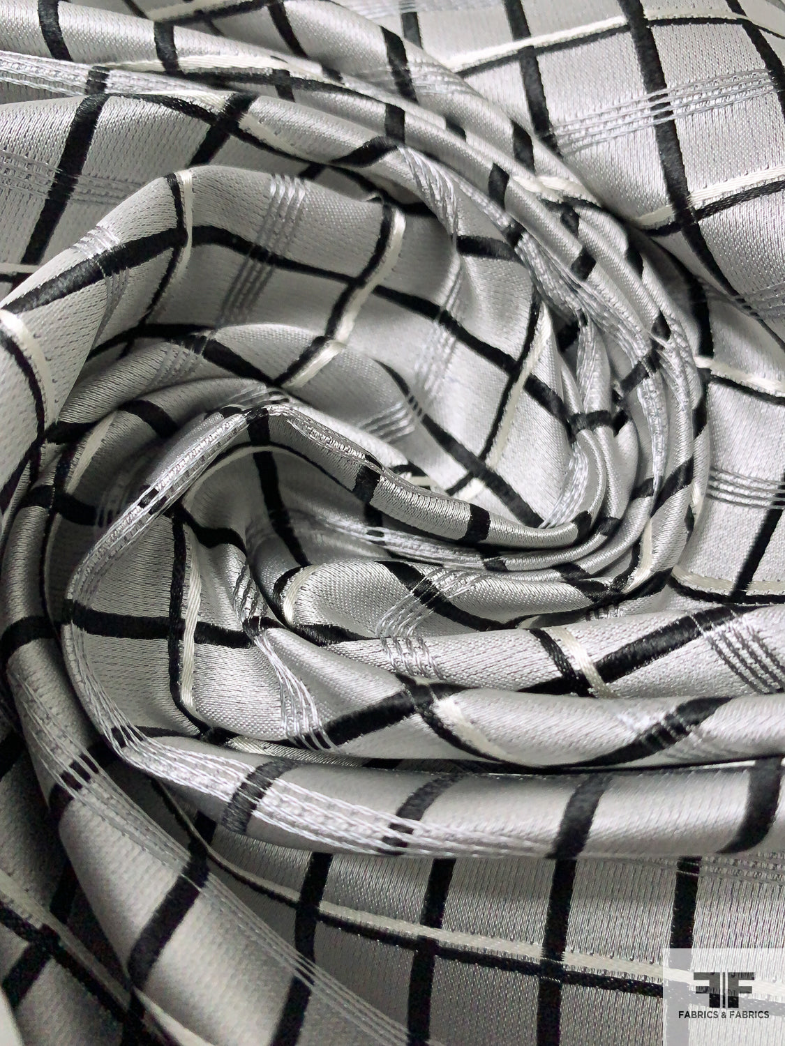 Basketweave Plaid Silk Necktie Jacquard Brocade - Grey / Black / White