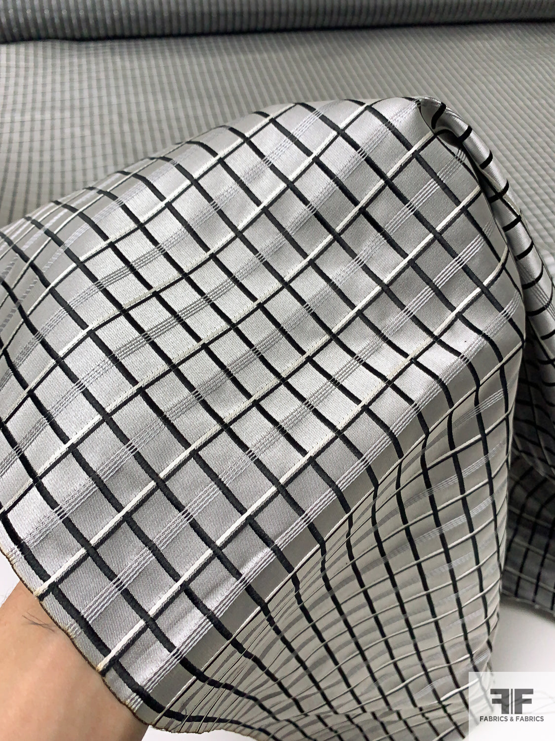 Basketweave Plaid Silk Necktie Jacquard Brocade - Grey / Black / White