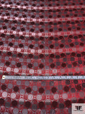 Circles in Squares Silk Necktie Jacquard Brocade - Red / Black / Grey / White
