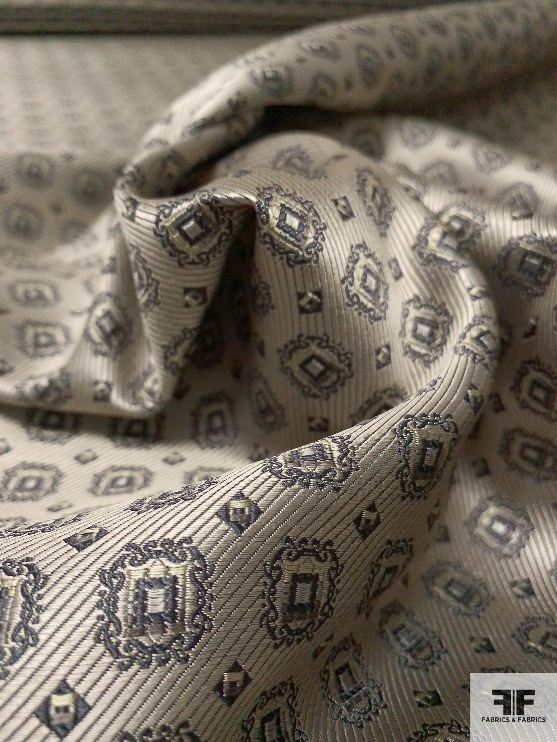Ornate Frames Silk Necktie Jacquard Brocade - Light Taupe / Grey