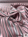 Wavy Striations Silk Necktie Jacquard Brocade - Dusty Rose / Grey / White