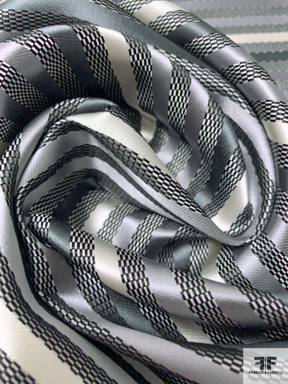 Horizontal Striped Silk Necktie Jacquard Brocade - Greys / Black / White