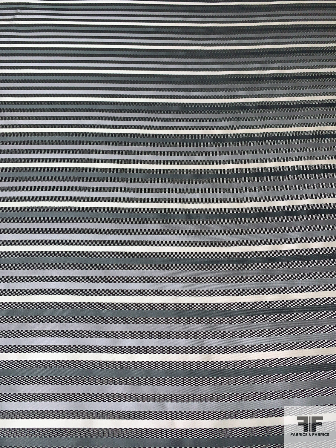 Horizontal Striped Silk Necktie Jacquard Brocade - Greys / Black / White