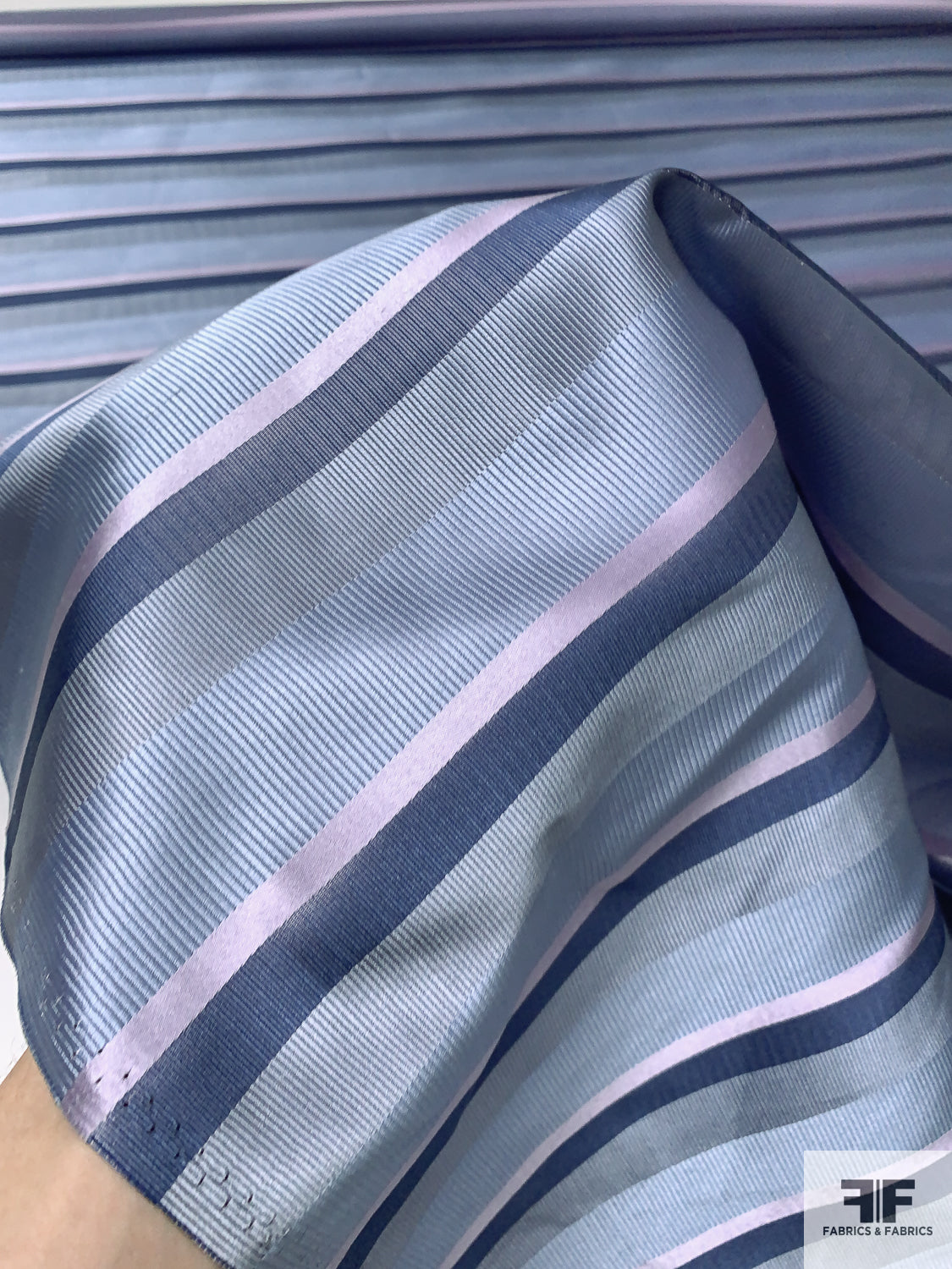 Horizontal Striped Silk Necktie Jacquard Brocade - Pale Periwinkle Blue / Lavender