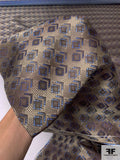 Dimensional Geometric Silk Necktie Jacquard Brocade - Shades of Taupe / Navy / Blue