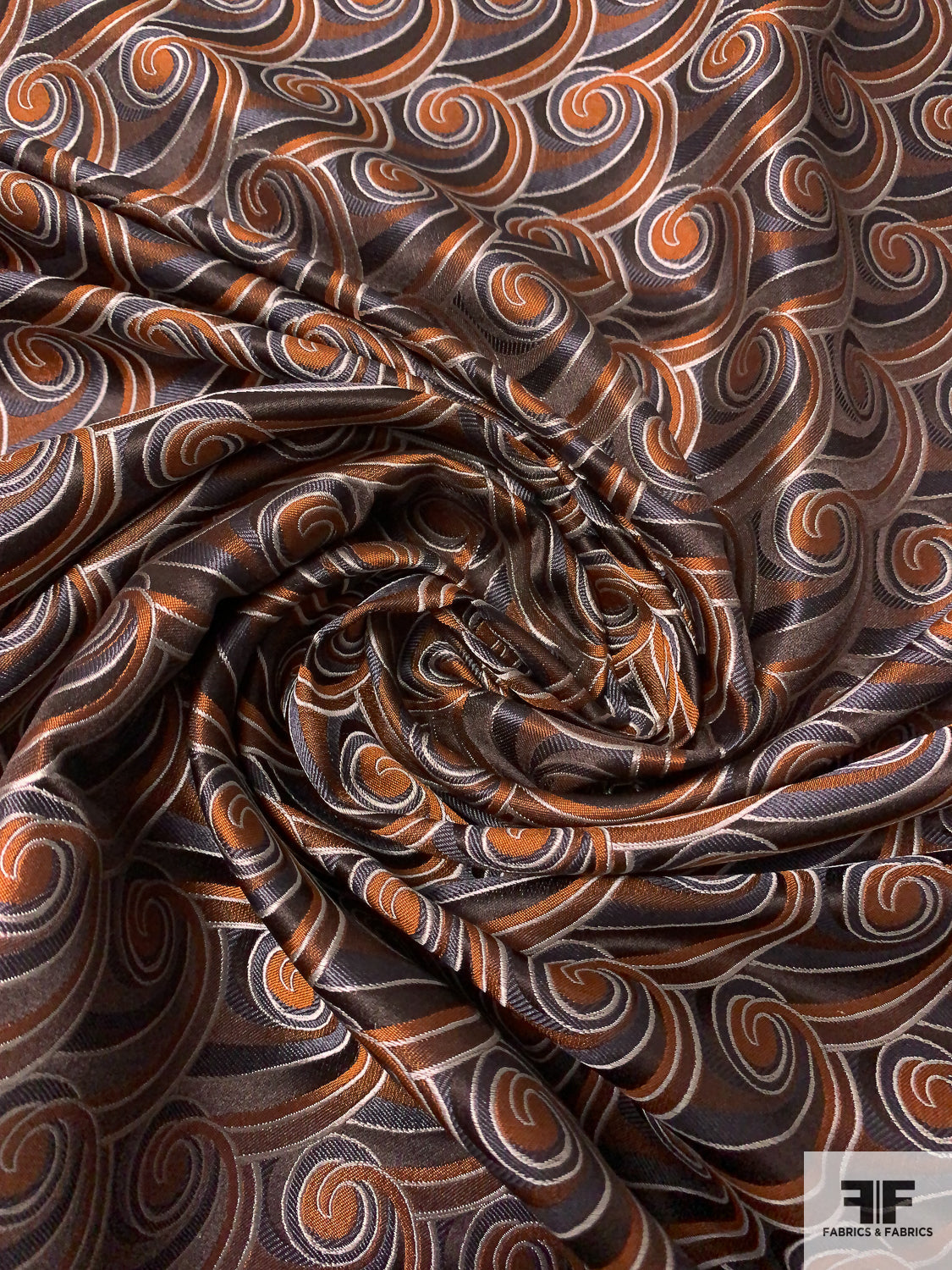 Swirly Wave Pattern Silk Necktie Jacquard Brocade - Copper / Grey / Light Grey
