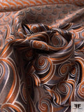 Swirly Wave Pattern Silk Necktie Jacquard Brocade - Copper / Grey / Light Grey